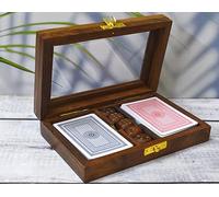 India House - Lot de 2 boîtes de rangement en bois faites à la main avec 5 dices au design antique - Cadeaux d'anniversaire « Made in India » (design 1)