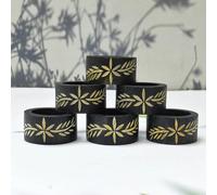 India House Lot de 6 ronds de serviette décoratifs en bois sculpté à la main pour usage quotidien - 3,8 cm - Parfaits pour la décoration de table, les dîners, les fêtes à manger, les dessus de table