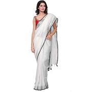 INDIA MADE Bhagalpuri Handloom Sari en lin mélangé pour femme avec chemisier contrasté Piece-9265, multicolore, taille unique