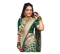 INDIA MADE Kanjivaram Sari doux en soie Lichi avec chemisier pour femme (Vert 03)-3095, multicolore, taille unique