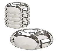IndiaBigShop Lot de 6 assiettes rondes en acier inoxydable à 4 compartiments Thali, assiettes en acier, assiettes en acier, assiettes de restaurant, assiettes de fête, assiettes de comptage