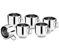 IndiaBigShop Lot de 6 tasses à café à double paroi en acier inoxydable réutilisables et passent au lave-vaisselle