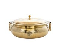 Indian Art Villa Degchi en laiton avec design martelé et doublure en étain, batterie de cuisine traditionnelle de 3,855 g avec couvercle pour curry, biryani et cuisson lente