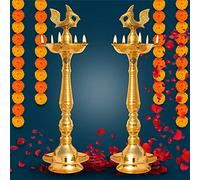 Indian Art Villa Lot de 2 chandelles en laiton pur, avec motif oiseau, Pooja, décoration d'intérieur et cadeau Diwali, hauteur 43 cm