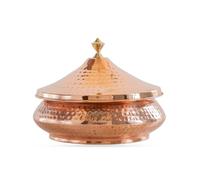 Indian Art Villa Mughlai Handi en acier avec couvercle en cuivre - Design martelé - Vaisselle et service élégants pour la maison, le restaurant et les occasions spéciales - Volume : 1350 ml