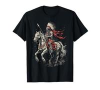 Indian Chief Horse Ride Coiffe à plumes amérindiennes T-Shirt