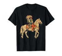 Indian Chief Horse Ride Coiffe à plumes amérindiennes T-Shirt