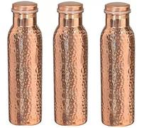 INDIAN COPPER WHOLESALER Traveller's Lot de 3 bouteilles d'eau 100% cuivre pur pour les bienfaits ayurvédiques | sans joint et anti-fuite