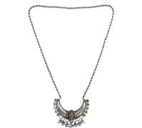 Indian Designer Antique Ghungroo Bells Stones Silver Oxidized Polish Boho Gypsy Tribal Statement Long Necklace Jewelry (Multi)