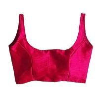 Indian Hawker Phentam Silk Solid Design Deep Neck Sleeveless Readymade Blouse for Saree and Lehenga Choli for Women (Pink 38)