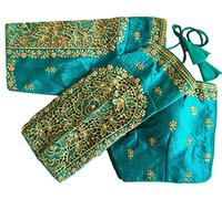 Indian Hawker Women's Party Wear Bollywood Phantom Silk with Flower Embroidery Sleeves Cut Work Readymade Saree Blouse Padded (Tarquoise Green34)