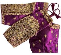 Indian Hawker Women's Party Wear Bollywood Phantom Silk with Flower Embroidery Sleeves Cut Work Readymade Saree Blouse Padded (Purple34)