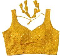 Indian Hawker Women's Party Wear Bollywood Pure Georgette Readymade Style Saree Blouse Crop Top Choli (Yellow 42)