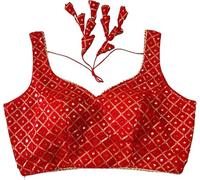Indian Hawker Women's Party Wear Bollywood Pure Georgette Readymade Style Saree Blouse Crop Top Choli (Red 36)