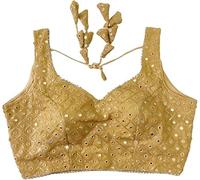 Indian Hawker Women's Party Wear Bollywood Pure Georgette Readymade Style Saree Blouse Crop Top Choli (Gold 42)