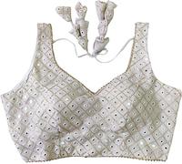 Indian Hawker Women's Party Wear Bollywood Pure Georgette Readymade Style Saree Blouse Crop Top Choli (White 42)