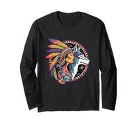 Indian Native American Woman with White Wolf Vintage Manche Longue