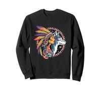 Indian Native American Woman with White Wolf Vintage Sweatshirt