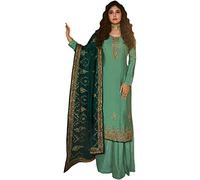 Indian Pakistani Outfit Broderie Travail Satin Georgette Palazzo Sharara Party Wear designer salwar Kameez Ethnic Stitched Shalwar Kameez (Choix 1, XXL UK 18 Buste 46 Taille 42 Hanches 48)