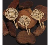 Indian Shelf Lot de 3 crochets muraux dorés en laiton style shabby chic, effet vieilli, pour accrocher des manteaux