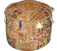 Indian Traditional Home Decorative Ottoman Handmade and Patchwork Foot Stool Floor Cushion, Indian Embroidered Patchwork Ottoman Cover, Designs Ethnic Patchwork Pouf, 14x22 Inch. By Bhagyoday by BhagyodayFashions