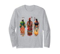 Indian Tribe Coiffe à Plumes Indiennes Manche Longue, Unisexe pour Adultes, Gris Chiné, M