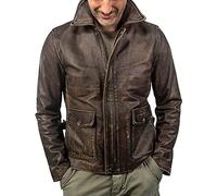 Indiana Jones Blouson bomber américain en cuir de vache véritable pour homme Marron, Marron vieilli, L