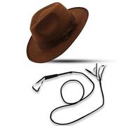 Indiana Jones Style Brown Explorer Hat and Bull Whip Fancy Dress Accessories (Mega_Jumble)
