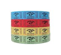 INDIANA TICKET CO. Lot de 4 tickets pour boissons rouges, bleu, jaune et vert, 2000 billets par rouleau, un seul rouleau, 1 x 2 billets pour l'admission, les événements, les collectes de fonds et les