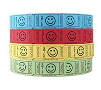 INDIANA TICKET CO. Smile Lot de 4 rouleaux de tickets - 2000 chacun en bleu, rouge, jaune et vert (8 000 au total) 1 x 2 pour admission, événements, collectes de fonds, prix, récompenses en classe