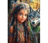 Indianermädchen with Wolf 300 Pieces Casse-tête Adolescent en Carton Rigide Anti-Déchirure Fantasie Tier und Pflanze Difficulté Moyenne Activité Éducative Passe-Temps Cadeau Anniversaire 300 PCS