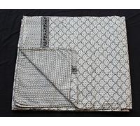 Indianhandicraft Couvre-lit indien Kantha imprimé à la main gris Ajrakh traditionnel Kantha Jaipuri Vintage Gudri Couverture 030