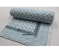 Indianhandicraft Housse de couette indienne vintage Gudhari pour lit double Indigo Ajrakh traditionnel Kantha
