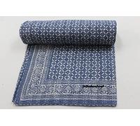 Indianhandicraft Inde Main Bloquer Imprimé Indigo Ajrakh traditionnel Kantha Lit Jaipuri Gudhari Parure de lit Taille double Coque