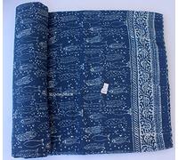 Indianhandicraft Main Bloc Imprimé Kantha Couverture en coton indien Housse de matelas vintage d'été Couette Couvre-lit 044