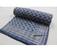 Indianhandicraft Parure de lit indienne avec imprimé à la main - Bleu indigo - Ajrakh traditionnel Kantha Jaipuri Gudhari - Pour lit double