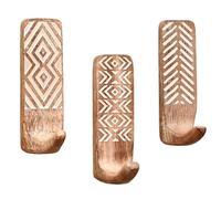 IndianShelf - Crochets muraux adhésifs en bois de style bohème pour accrocher manteaux, clés, laisse, chapeau, serviette, joli porte-clés adhésif, décoration murale occidentale blanc marron (6