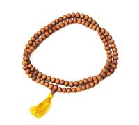 IndianStore4All Mala japonais en bois de santal 8 mm 108 + 1 perle gourou moine bouddhiste mala jaune pompon, Bois de santal