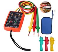 Indicateur de Testeur de Rotation à 3 Phases, 60V ~ 600V AC 20Hz-400Hz 3 Phase Indicateur Testeur de Rotation de Phases Sequence, Testeur de séquence avec pinces crocodiles et buzzer Testeur