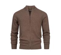 Indicode Cardigan INMargous pour homme avec fermeture éclair et col montant | Cardigan en tricot fin pour homme, Mélange marron foncé, L