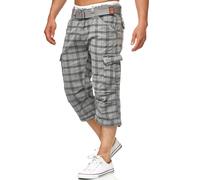 Indicode Hommes Nicolas Check Cargo Shorts | Pantalon Court Cargo 3/4 avec Ceinture Lt Grey Check L