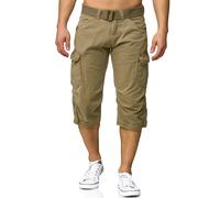 Indicode Hommes Nicolas Check Cargo Shorts | Pantalon Court Cargo 3/4 avec Ceinture Greige L