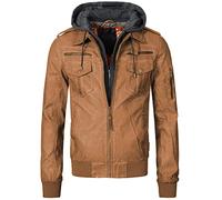 Indicode Hommes Aaron Jacket | Veste en cuir avec capuche amovible Brown M
