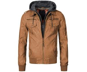 Indicode Hommes Aaron Jacket | Veste en cuir avec capuche amovible Brown M