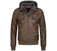Indicode Hommes Aaron Jacket | Veste en cuir avec capuche amovible Dk Brown L