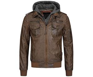 Indicode Hommes Aaron Jacket | Veste en cuir avec capuche amovible Dk Brown L