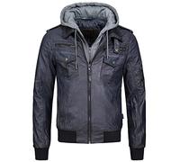 Indicode Hommes Aaron Jacket | Veste en cuir avec capuche amovible Navy L