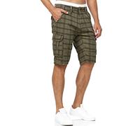 Indicode Hommes Blixt Cargo Shorts | Pantalon Court Cargo avec 6 Poches et Ceinture Army Check L