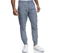 Indicode Hommes Booth Cargo Pants | Pantalon en Lin et Coton avec 6 Poches Navy M