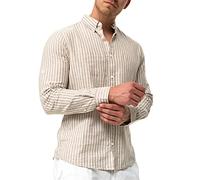 Indicode Hommes Brayden Shirt | Chemise rayée à col boutonné Greige L